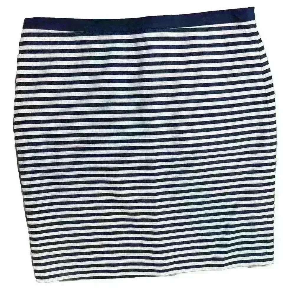 Ann Taylor LOFT Womens Pencil Skirt Sz 10 Black Cream Striped Ribbed Textured